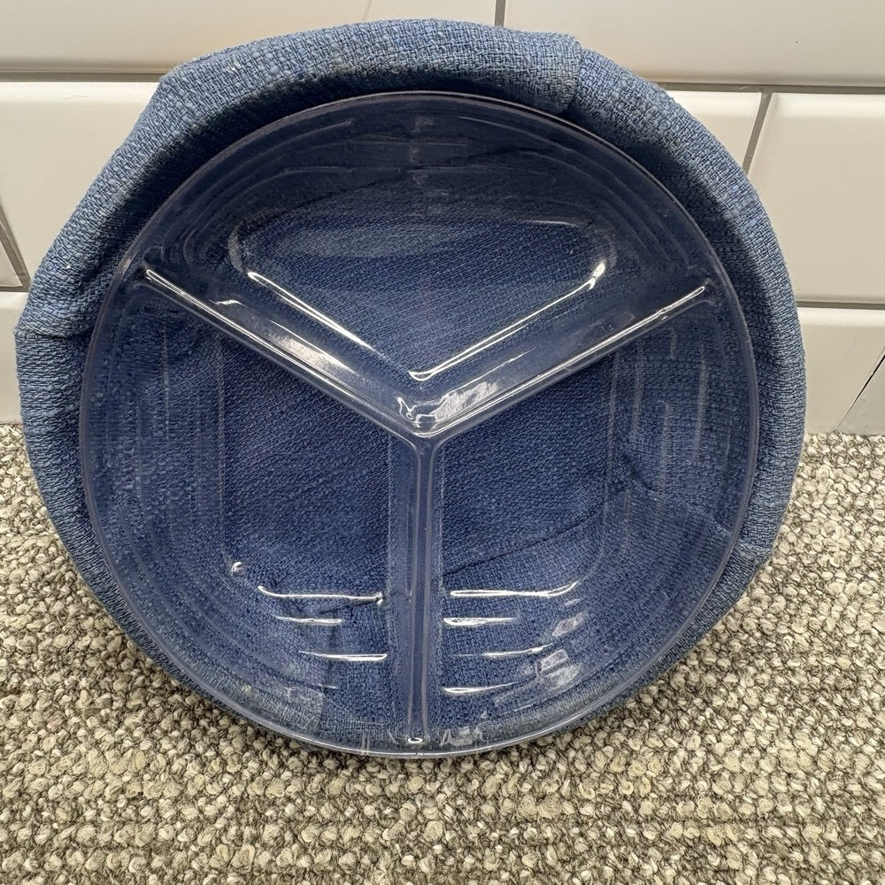 VTG‎ Longaberger Small Catch All Basket w/Blue Fabric Liner Divided Protector